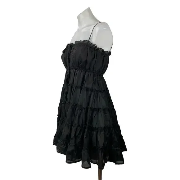 Aqua Womens Black Ruffled Tiered Sleeveless Mini Cami Tank Flare A-Line Dress XS - Picture 2 of 5